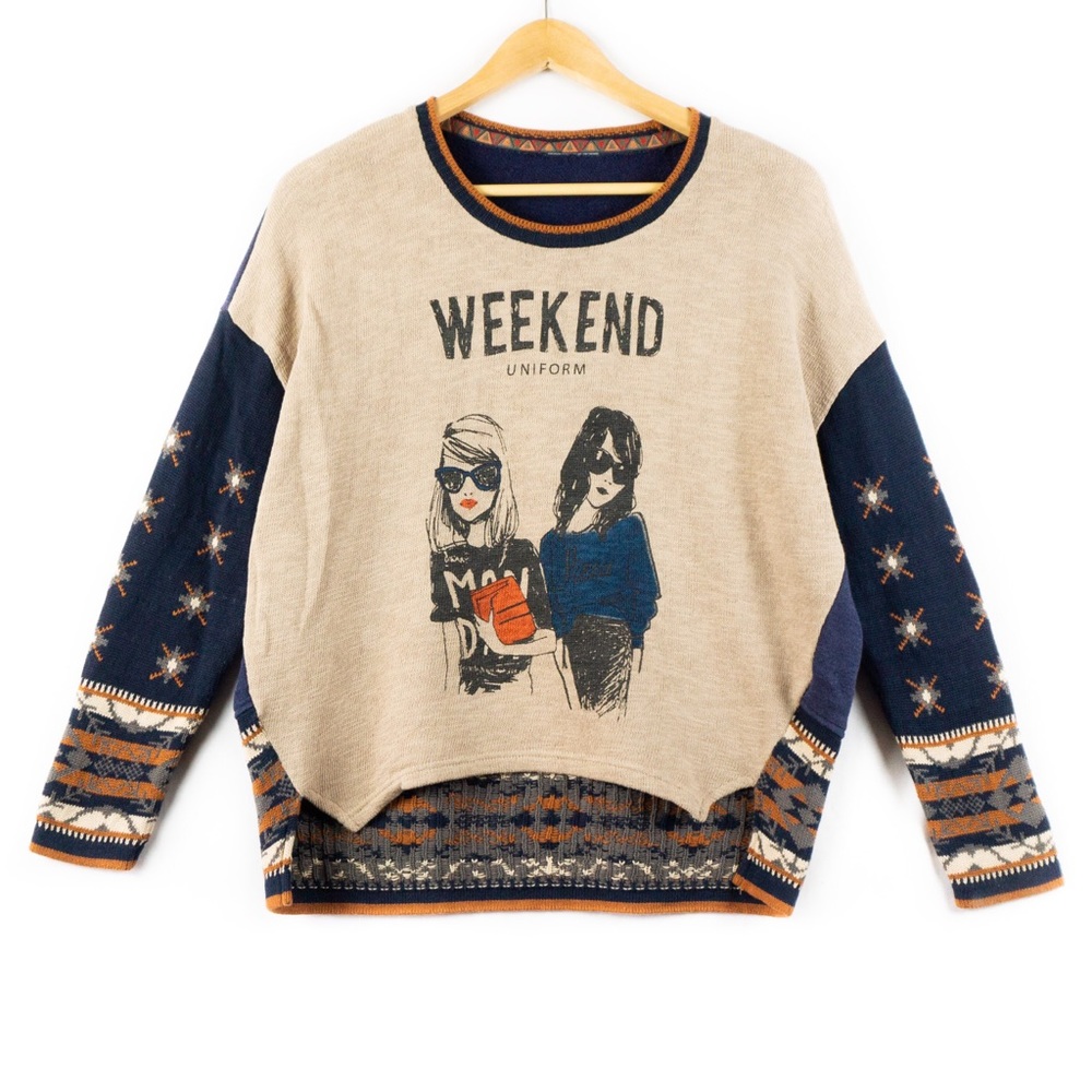 Comfy Knit Women's Fashion Weekend Graphic Sweater